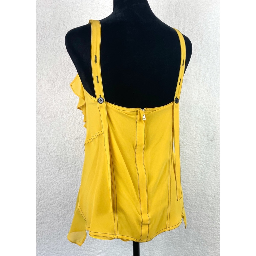 DEREK LAM • Yellow Silk Ruffle Button-Strap Tank Top, 0 - Picture 5 of 13